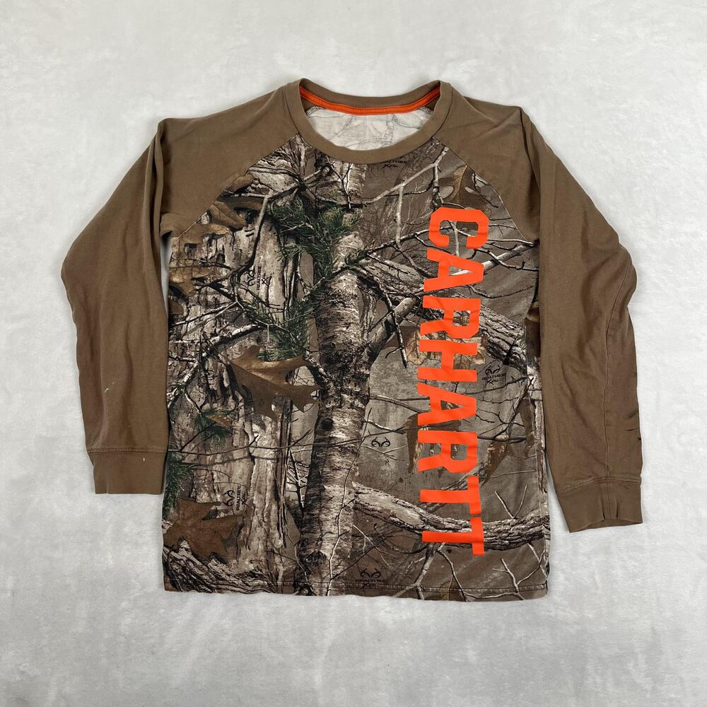 Carhartt Long Sleeve T-Shirt Boys Large Brown Realtree Camo Hunting Outdoor
